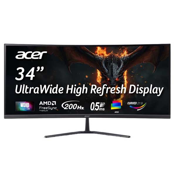 Acer Nitro ED340CUR X0 34 Inch 3440x1440 VA Panel 200Hz UWQHD Curved Gaming Monitor