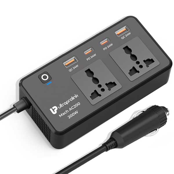 ULTRAPROLINK Mach AC 200 6 in 1 200W Car Laptop Charger (UM1223)