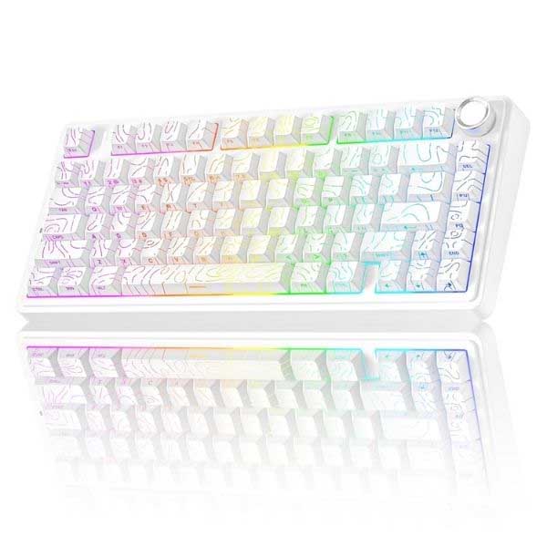 AULA F75 75% Wireless Trio Mode Mechanical Gaming Keyboard With Knob White Contour, Star-Vector (Seiya) Switch (F75WCS)