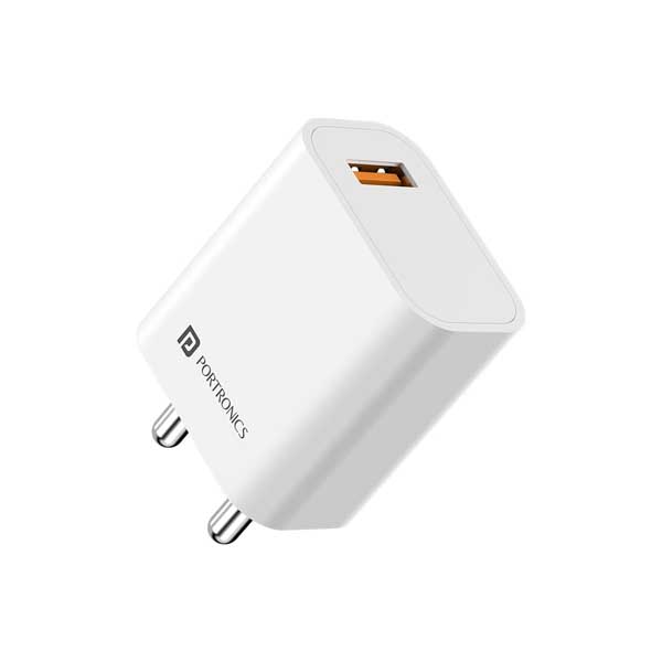 Portronics Adapto One Plus 18w 3A Mach USB Fast Charging Adaptor with 1M Micro USB Charging Cable (White)