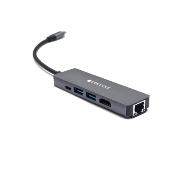 Coconut 5 in 1 Dock A - Type C to RJ 45+HDMI+2*USB+PD | USB C Hub | Plug &amp; Play | Portable Design