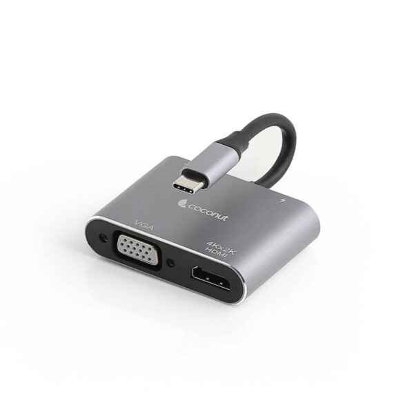 Coconut USB C to HDMI Adapter 4 in 1 USB C HUB with 4K HDMI, VGA,Type C &amp; USB 3.0 Converter Charging Cable Port Adapter for Laptop