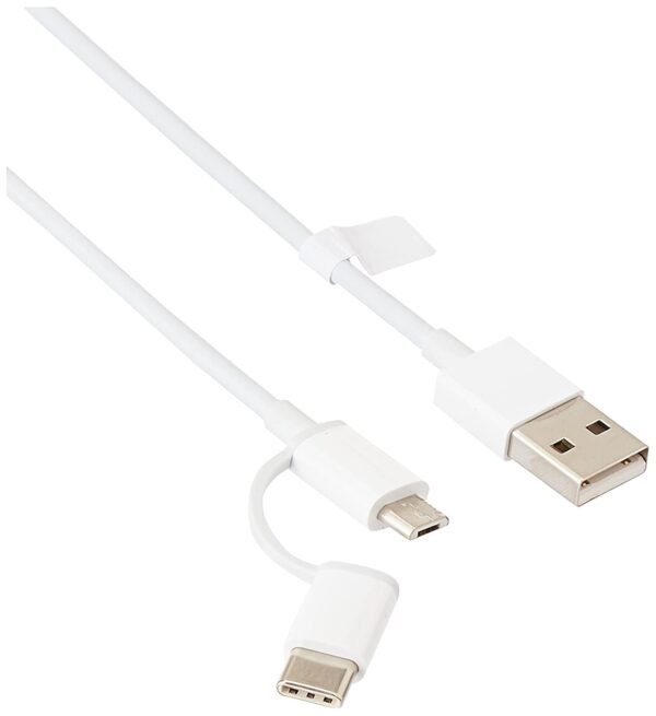 MI 2-in-1 USB Type C Cable (Micro USB to Type C) 30cm for Smartphone, Headphone, Laptop (White)