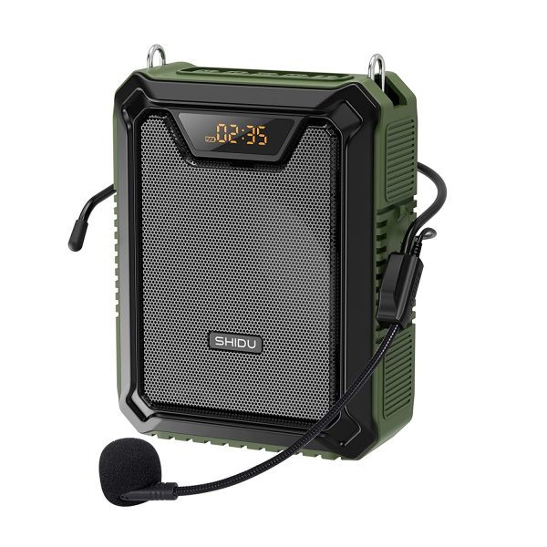Shidu M808 - Wired Portable Voice Amplifier with LED Display and Speaker (Green)