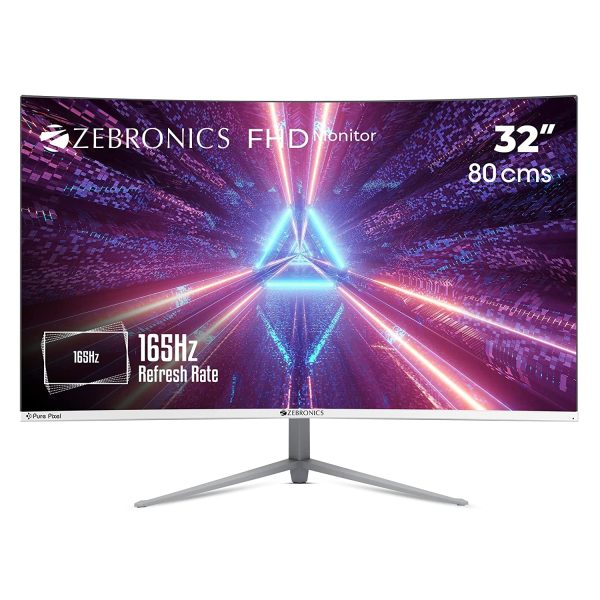 ZEBRONICS Gaming Zeb-AC32FHD LED Curved 165Hz 80cm (32") 1920x1080 Pixels FHD Resolution Monitor with Display Port + HDMI Dual Input, Built-in Speaker, Wall Mount Facility, 300 Nits Brightness, Black