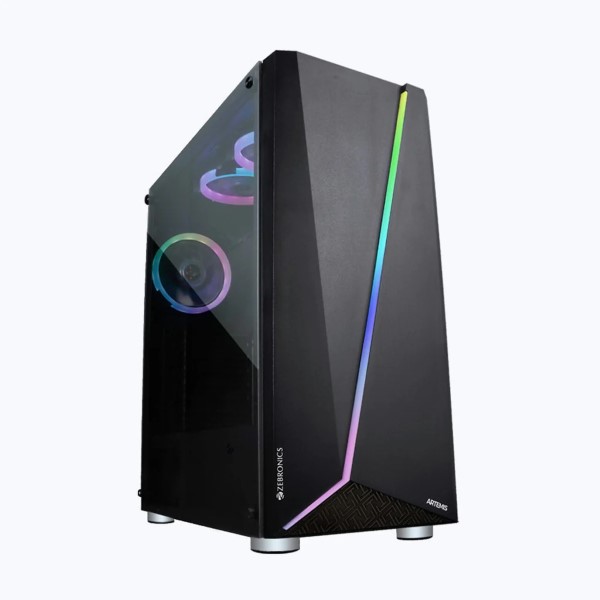 ZEBRONICS Zeb-Artemis Gaming Chasis, Tempered Glass, 3 RGB with Halo Ring Fans