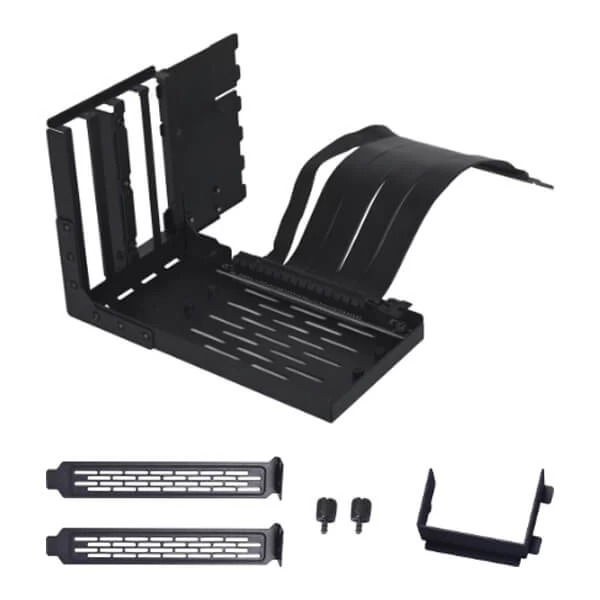 Lian Li Universal 4 Slots Vertical Gpu Bracket Kit With 200mm Gen 4 Riser Cable (Black)