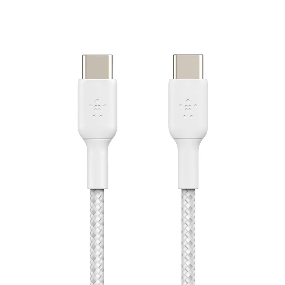 Belkin USB C to USB C Fast Charging Type C Cable Tough Unbreakable Braided Nylon Material, 60W PD, 3.3 feet (1 Meter) for Laptop, Personal Computer, Smartphone, Tablet White, USB-IF Certified