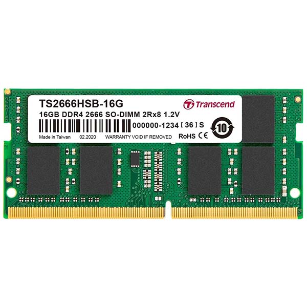 Transcend 16GB (1 X 16GB) DDR4 2666MHz SO-DIMM 2Rx8 1Gx8 CL19 1.2V Laptop RAM