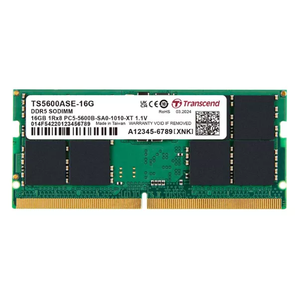 Transcend 16GB (1 X 16GB) DDR5 5600MHz SO-DIMM 1Rx8 2Gx8 CL46 1.1V RAM