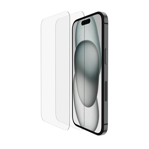 Belkin Tempered Glass Screen Protector Guard for iPhone 15 (2 Pack)