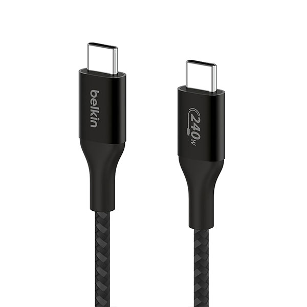 Belkin USB-IF Certified Braided 240 W USB-C to USB-C (Type C) Charge cable, 6.6 Feet / 2 Meter, Black