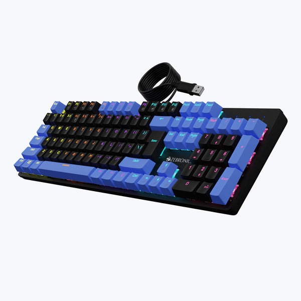 Zebronics Zeb-Nitro Plus Full Size Mechanical Keyboard with 104 Keys/ 12 Backlight LED Modes/ 3 Levels of Brightness/ Bottom Rubber Grip (Black Blue)