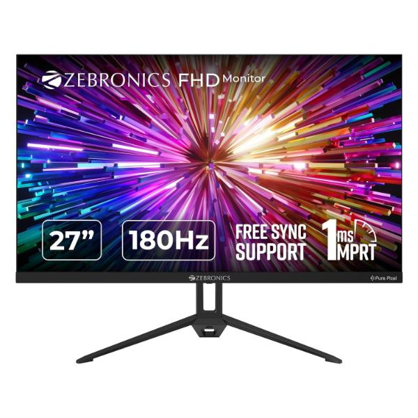 Zebronics ZEB S 27A 27 inch IPS Panel 180Hz Gaming Monitor with FHD 1080p, Free sync support, DP, 2x HDMI,300 Nits max, 16.7M colors, Built-in speakers and Bezel less design