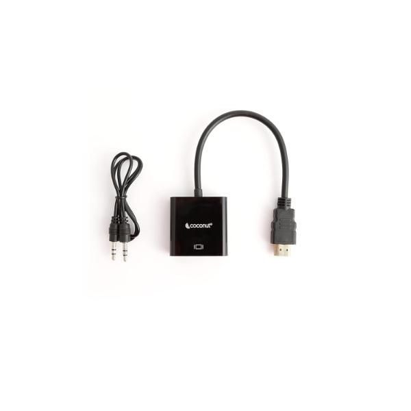 coconut HDMI to VGA with Audio Adapter High Speed 4K HD Video Converter Gold Plated HDMI to VGA (Male to Female) for Computer, Laptop, Xbox, HDTV - Black