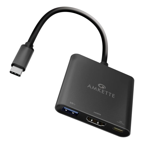 Amkette MultiPort Type C 3 in 1 Hub with 4K HDMI Output to Monitors (Gun Metal)
