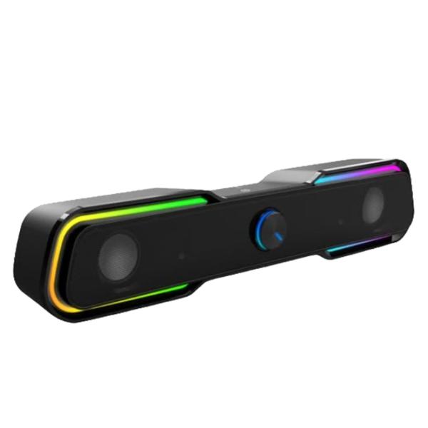 HP DHE-6002 Wired Speaker, 3.5mm aux connectivity, Surround sound, PC and phone compatible, Easy volume controls, Touch-controlled RGB lighting, 1-year warranty, 0.77 kg, Black, 8C573AA