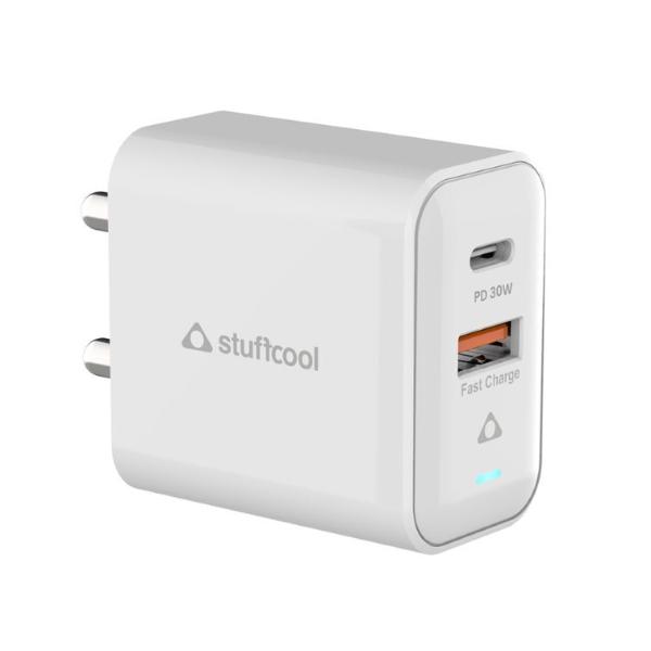 Stuffcool Flow 30 Type C Power Delivery + USB A 30 W Adapter, White