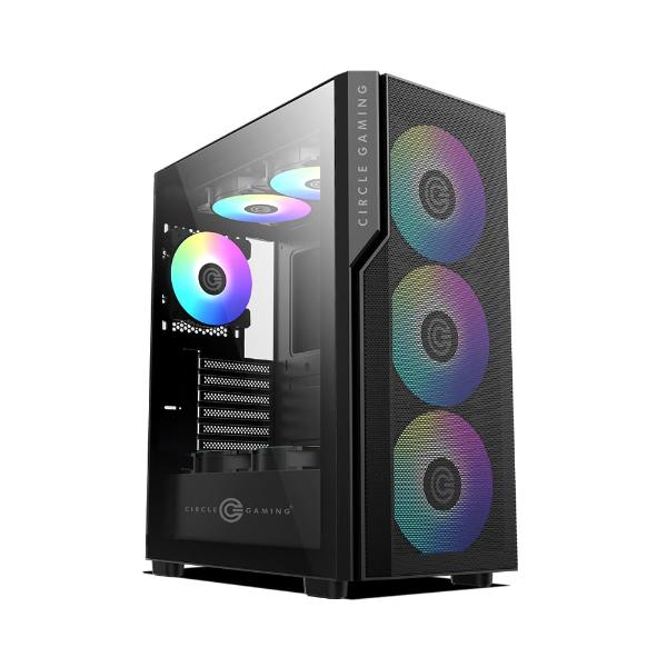 Circle Eliminator X5 Black Mid Tower Computer Case | Gaming Cabinet - Black | Support ATX, M-ATX, ITX | Pre- Installed 3 x 140mm Front and 1 x 120mm Rear ARGB Fans