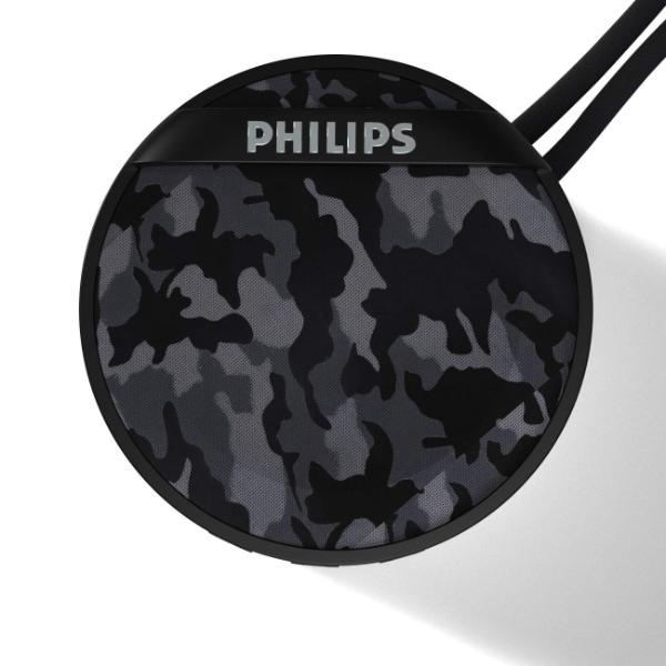 PHILIPS BT2003GY Portable Wireless Bluetooth Speaker 5.0v with 3W RMS Immersive Stereo Sound, 3.5mm Audio Jack, Built-in Mic, Rechargeable Battery, Multi-Connectivity with MicroSD Card Support (Gray)