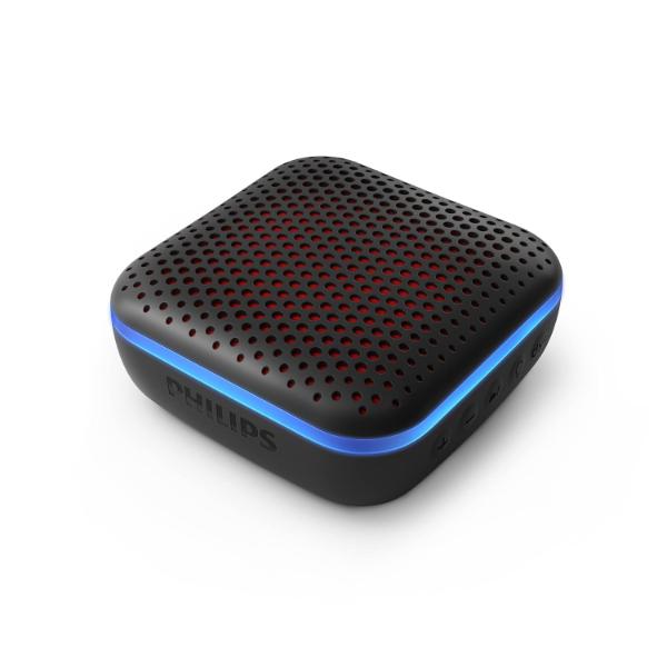 Philips Audio TAS2505B Bluetooth Speaker, 6W with LED Lights (Built-in Microphone, Durable and IPX7 Waterproof, 10 Hours’ Playback Time, 20-m Range) Black