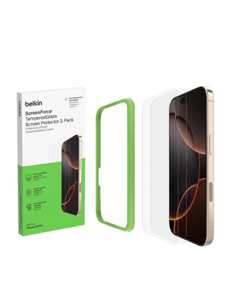 Belkin iPhone 16 Pro Tempered Glass Full Screen Protector with Easy Align Tray, 2 Pack
