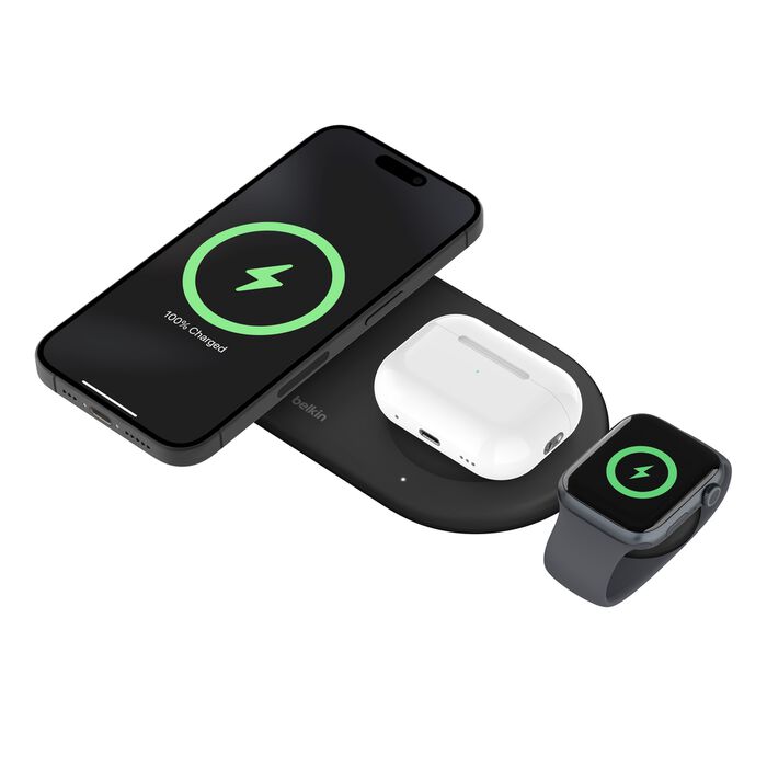 Belkin BoostCharge Pro 3-in-1 Magnetic Wireless Charging Pad with Qi2 15W (Black)