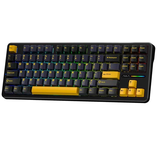 AULA F87 Wireless RGB Mechanical Gaming Keyboard | Tri Mode 2.4GHz/Type-C/BT 75% Gasket TKL Custom Hot Swappable Keyboard (Thunder Black | Graywood Switch)