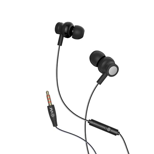 EVM 3.5mm Jack Wired EVM-HF-03 Earphone - Stereo Sound - Built-in Mic with Call & Music Control - Magnetic Lock Design - 1 Year Warranty (Black)