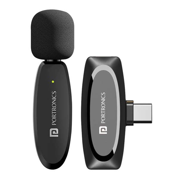 Portronics Dash 7 Omnidirectional Type C Wireless Microphone, Noise Cancellation, Plug & Play, Lapel Wireless Mic for Video Recording, Supports Type C Android, iPhone, Camera (Black)