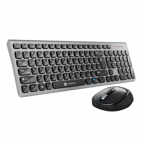 Portronics Key7 Combo Wireless Keyboard & Mouse Set with 2.4 GHz USB Receiver, 10m Working Range, 12 Shortcut Keys, Adjustable DPI, 10 Million Key Life & Click Life for PC, Laptop, Mac - Black + Grey