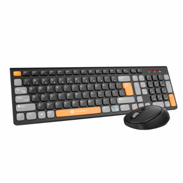 Portronics Key7 Combo Wireless Keyboard & Mouse Set with 2.4 GHz USB Receiver, 10m Working Range, 12 Shortcut Keys, Adjustable DPI, 10 Million Key Life & Click Life for PC, Laptop, Mac - Black + Orange