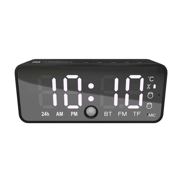 Portronics Pixel 4 Digital Smart Alarm Clock with 5W Speaker, In-Built Mic, 2 Alarm Setting, Motion Sensor, BT5.3V, Indoor Temperature Sensor, 12/24hr Mode, In-Built FM, Micro SD Card, Type C Charging