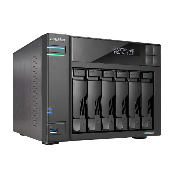Asustor Lockerstor 6 Gen2 AS6706T - 6 Bay NAS, Quad-Core 2.0 GHz CPU, 4X M.2 NVMe Slots, Dual 2.5GbE, Upgradable to 10GbE, 8GB DDR4 RAM, Content Creation Network Attached Storage (Diskless)