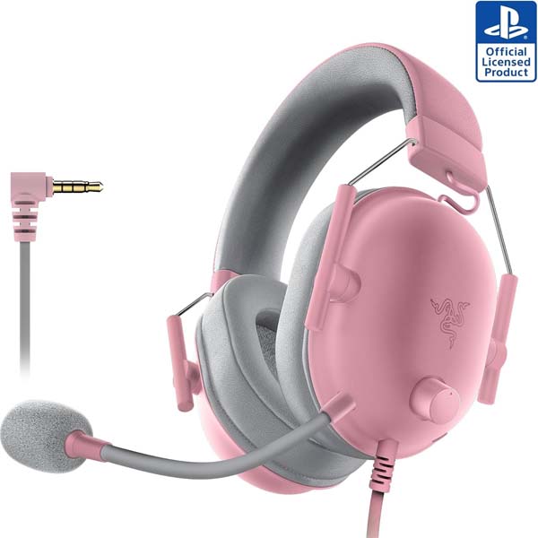 Razer BlackShark V2 X PlayStation Gaming Headset: 50mm Drivers - Cardioid Mic - Lightweight - Comfortable, Noise Isolating Earcups - for PS5, Xbox Series X, PC, Switch via 3.5 mm Audio Jack - Quartz Pink