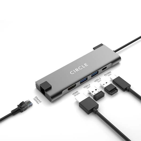 Circle Rootz USB C 5-in-1 Ethernet/HDMI with Type-C 1 Port PD 100W 2 X USB 3.2 Gen 1 HDMI 1.4, 1Gbps LAN Network Adapter Multiport for MacBook Pro/Air, iPad Pro, Surface Laptops, Chromebook and More