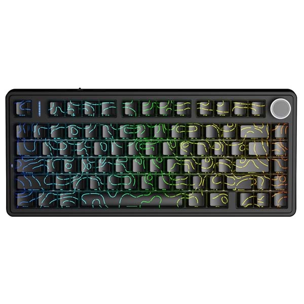 AULA F75 75% Side Engraved Tri Mode TKL 80 Keys Wireless Mechanical Gaming Keyboard With Knob | Black Contour – Star Vector Switches (F75BCS)