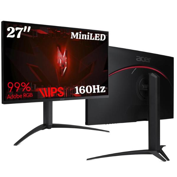 Acer Nitro XV275K P3 27 Inch IPS 3840x2160 4K UHD 576 Zone Mini LED Gaming Monitor | 160Hz Refresh Rate I Delta E<2, 99% AdobeRGB I 2xHDMI, 1xDP, 1xType-C(90W), Audio Out, USB 3.0x2+USB-B (1up 2down)