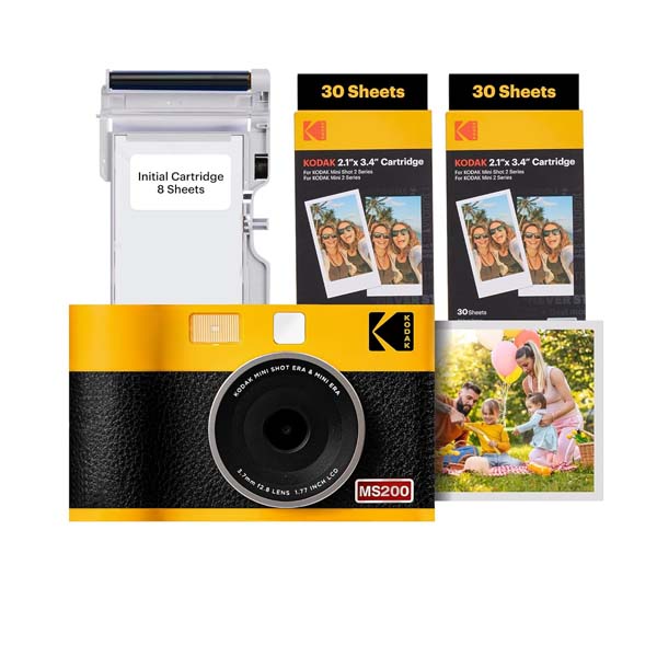 Kodak Mini Shot 2 ERA 4PASS 2-in-1 Instant Camera and Photo Printer (2.1x3.4) (Camera + 68 Sheets) Yellow