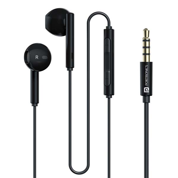 Portronics Conch Theta A 3.5mm Earphone With HD Quality In-Line Mic,14.2mm Driver Wired (Black)