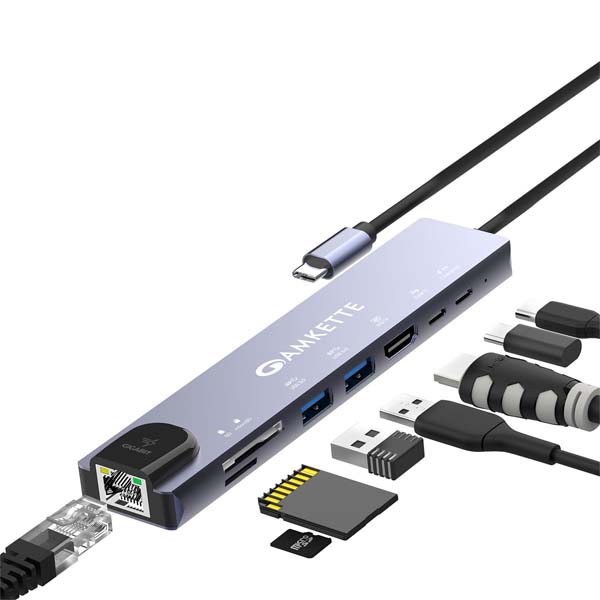 Amkette TYPE-C 8 in 1 Pro Dock with Gigabit Ethernet (1000Mbps)