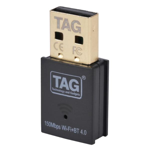 TAG Rapidbay WiFi & Bluetooth 4.2 USB Adapter | 150Mbps 2.4GHz Wireless Dongle | Plug & Play for PC/Laptop/Desktop | Windows 11/10/8.1/7 | Nano Design | Secure Connection