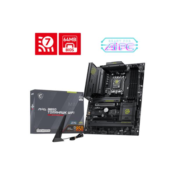MSI MAG B850 Tomahawk WiFi Motherboard, ATX - Supports AMD Ryzen 9000/8000 / 7000 Processors, AM5-80A SPS VRM, DDR5 Memory Boost 8400+ MT/s (OC), PCIe 5.0 x16, M.2 Gen5, Wi-Fi 7, 5G LAN