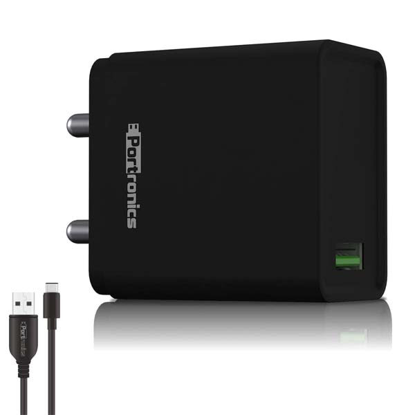 Portronics Adapto One 18W 3A Mach USB Charging Adapter (Black)