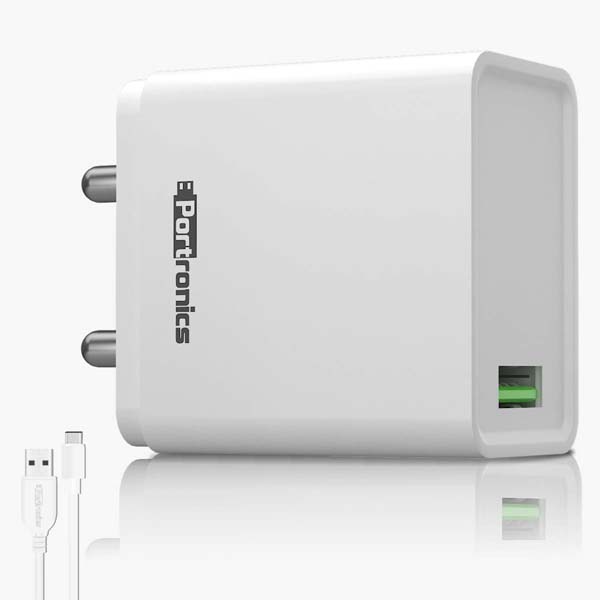 Portronics Adapto One 18W 3A Mach USB Charging Adapter (White)