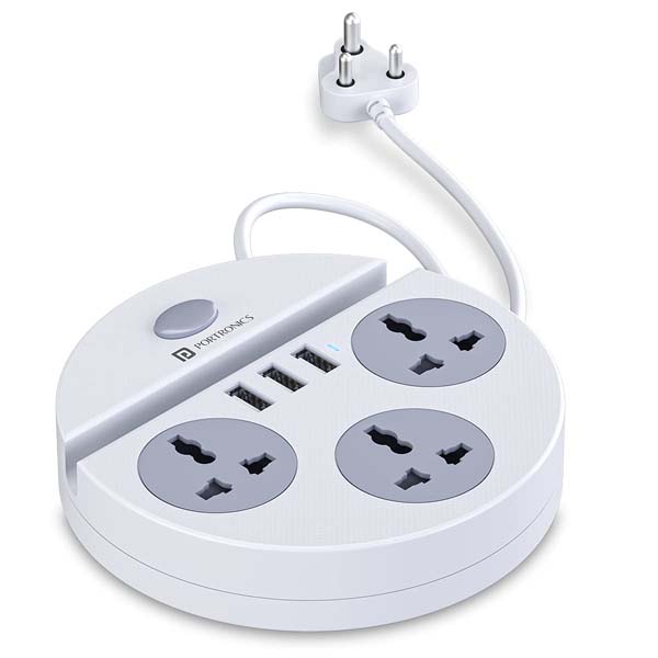 Portronics Power Plate 5 1500W 3 Socket Extension Boards (White)