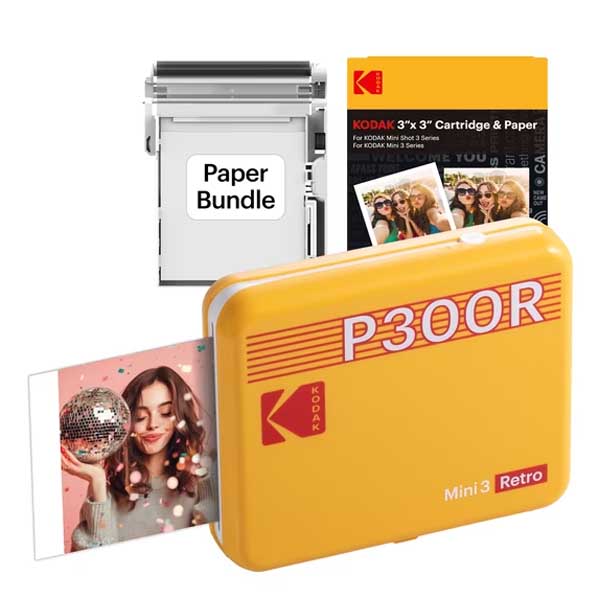 KODAK Mini 3 Retro Instant Portable Photo Printer (3x3 inches) + 38 Sheets Bundle (Yellow)