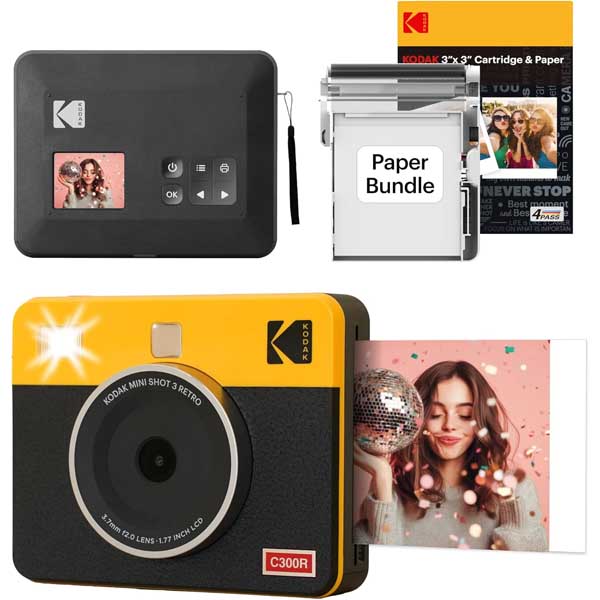 KODAK Mini Shot 3 Retro 3x3” Instant Digital Camera & Photo Printer 38 Sheets 2-in-1 Portable Print Camera (Yellow)