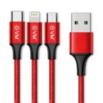 EVM 3 IN 1 CHARGING CABLE METAL HEAD NYLON BRAIDED CABLE Red