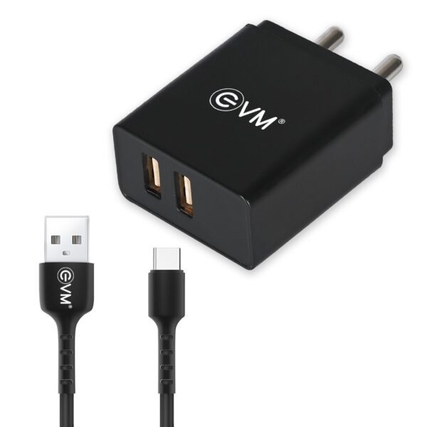 EVM DUAL USB CHARGER WITH TYPE C CABLE Black